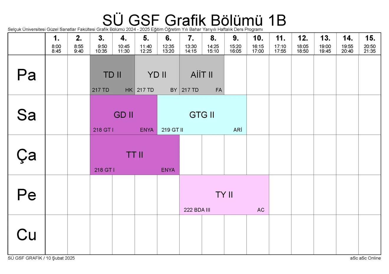 SÜ GSF GRAFİK BLM Bahar YY Ders Programı 250212